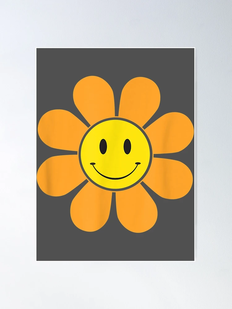 Orange 70s Retro Flower with a Yellow Smiling Face Summer