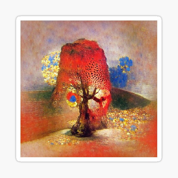 The Red Tree Pointillism Sticker