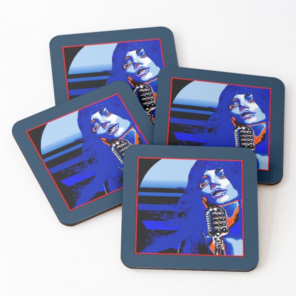 Item preview, Musicfans design of vivid blue female singer against Retro Sunset background   designed and sold by HellenGrasson.