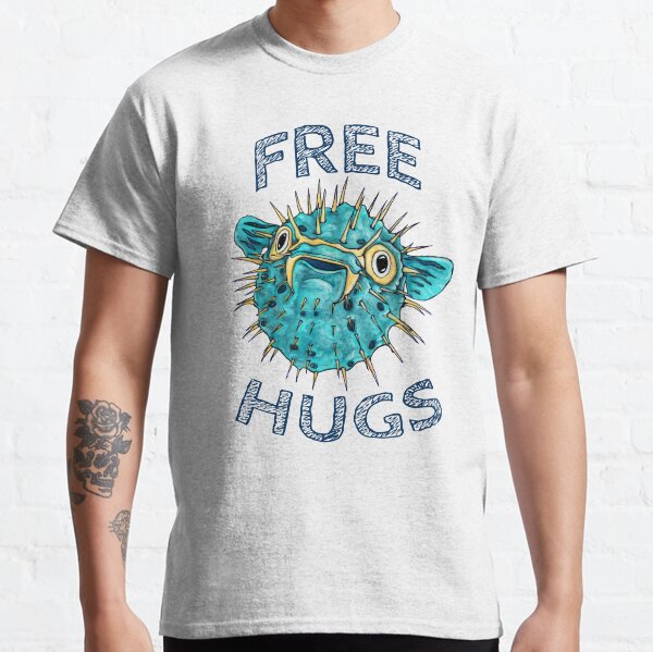 Cute Free hugs fish, funny porcupine fish on white Classic T-Shirt
