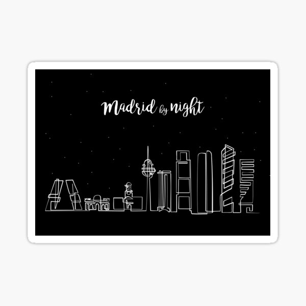 Madrid skyline in one draw by night. Abstract drawing. Sticker