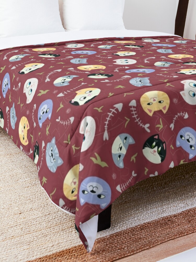 Comforter, Cute cat face surface pattern designed and sold by LeahIngledew