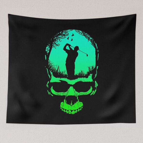 Artikelvorschau, Halloween Golf Gothic Golfer Papa Skelett Totenkopf Sonnenuntergang entworfen und verkauft von GrandeDuc.