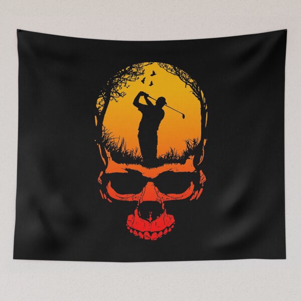 Artikelvorschau, Halloween Golf Gothic Golfer Papa Skelett Totenkopf Sonnenuntergang entworfen und verkauft von GrandeDuc.