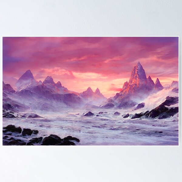 Item preview, Fantasy mountain landscape with pink sky designed and sold by Zanimations.