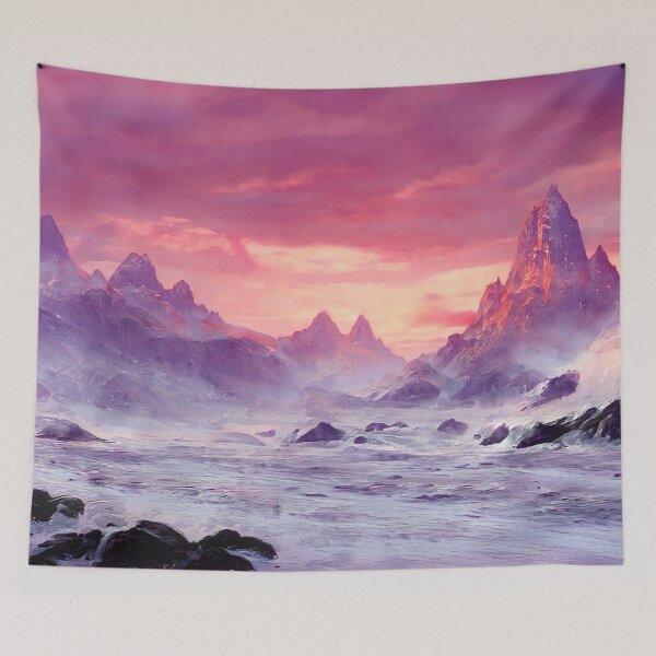 Item preview, Fantasy mountain landscape with pink sky designed and sold by Zanimations.
