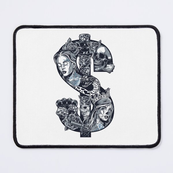 Item preview, Dollar sign shape with attractive girls heads skull roses brass knuckles snake diamonds gun money designed and sold by badreddine00.