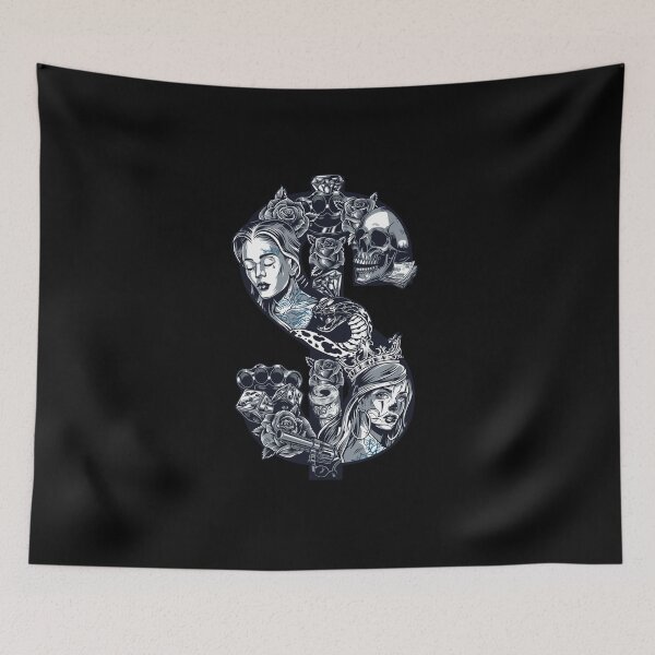 Item preview, Dollar sign shape with attractive girls heads skull roses brass knuckles snake diamonds gun money designed and sold by badreddine00.