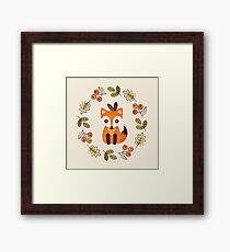 Little Fox with Autumn Berries Framed Print
