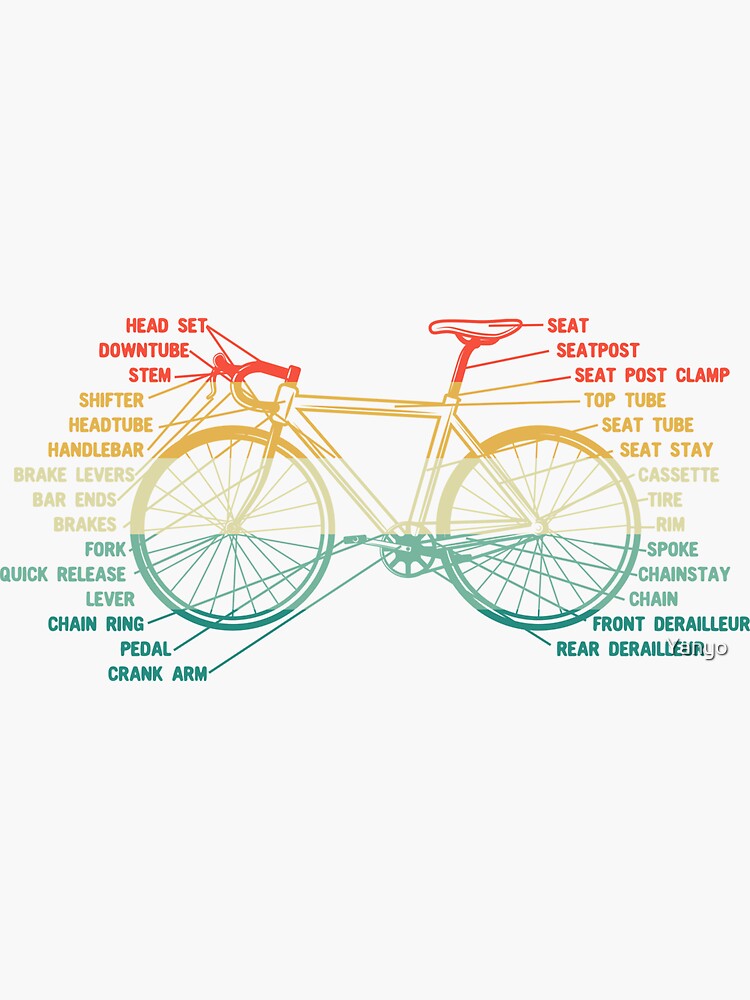 "Bicycle Biker Cycling Anatomy Road Bike Parts Wheel" Sticker for Sale