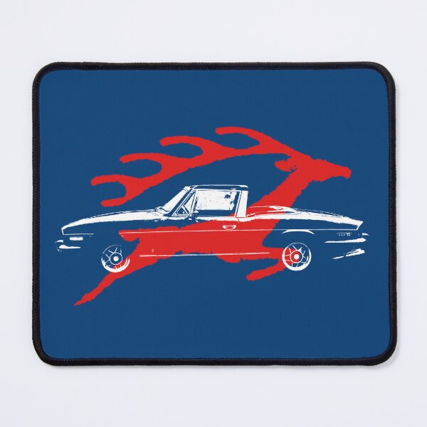 Aperçu de l'œuvre Triumph Stag classique des années 1970, vue latérale et emblème de la voiture britannique créée et vendue par soitwouldseem.