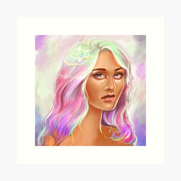 Rainbow pastel hair girl Art Print