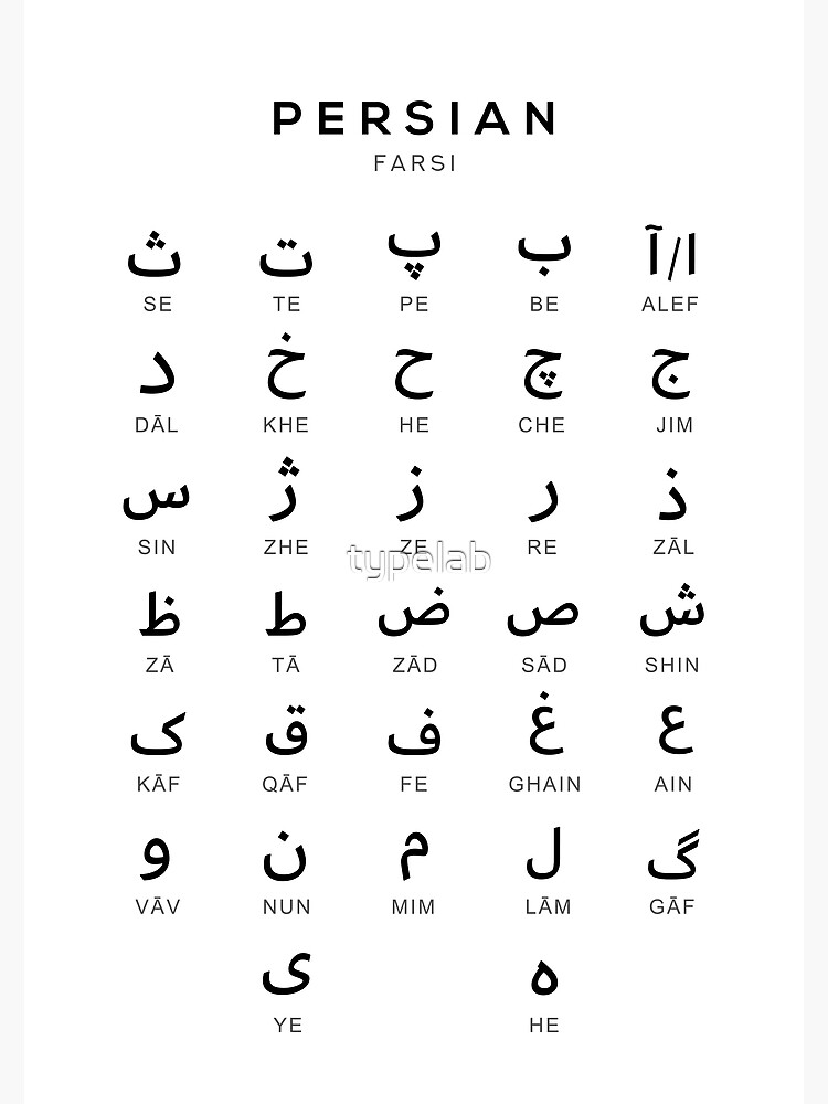 Persian Alphabet Chart Farsi Language Chart White Premium Matte 