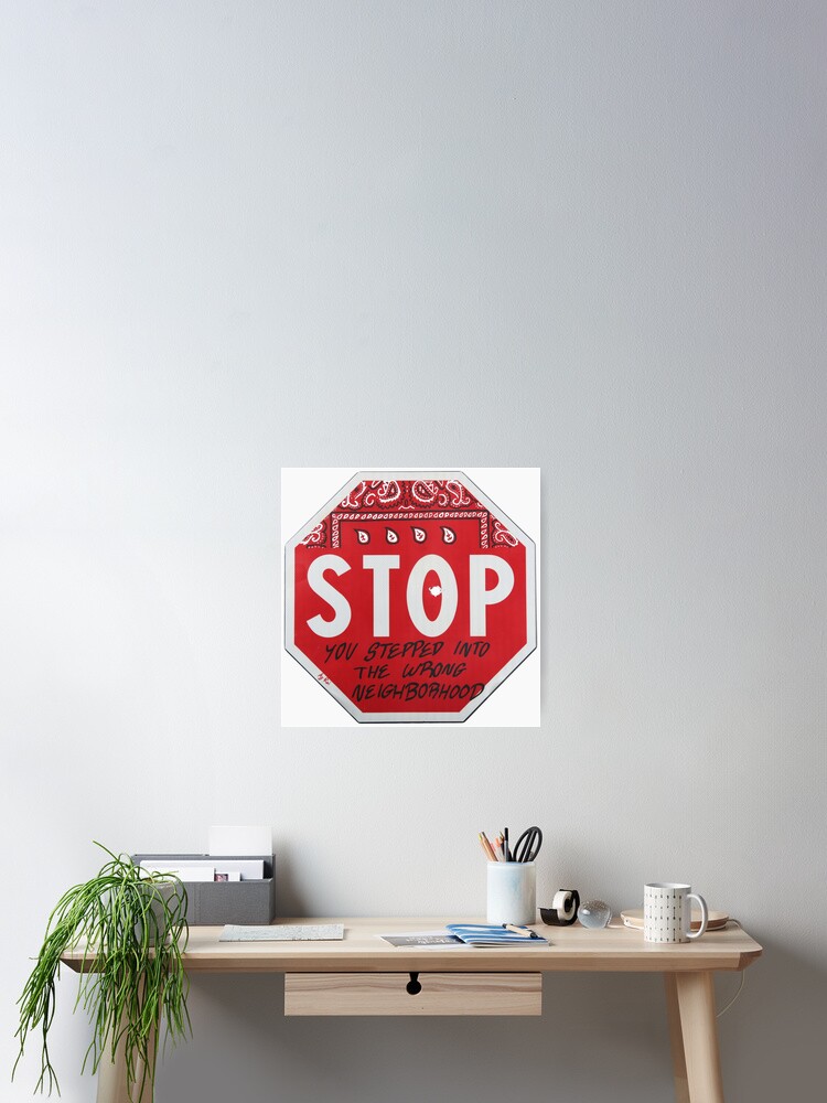 Thumbnail 2 of 3, Poster, Road Sign STOP blood bandana with bullet hole designed and sold by AjRoi.