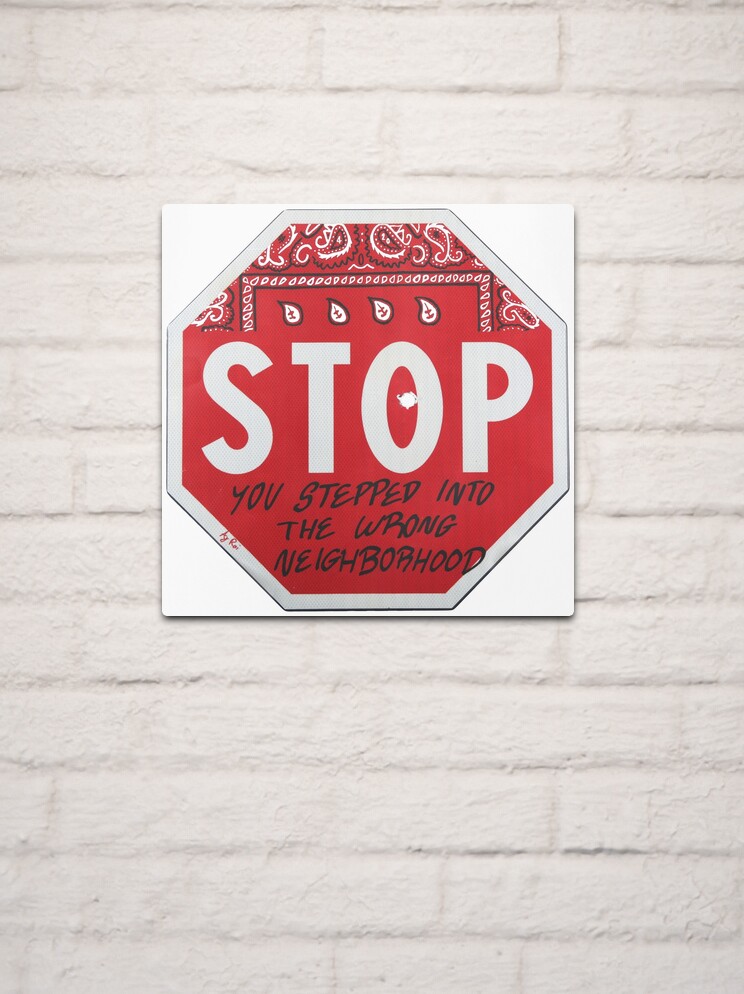 Thumbnail 2 of 4, Metal Print, Road Sign STOP blood bandana with bullet hole designed and sold by AjRoi.