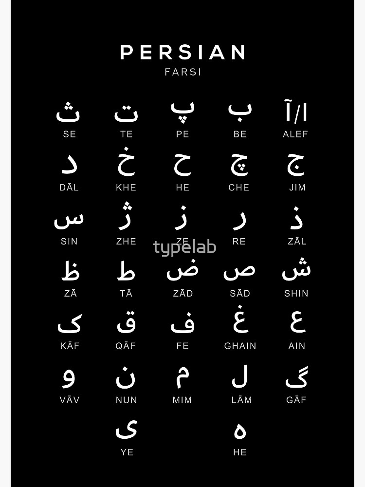 Persian Alphabet Chart, Farsi Language Chart, Black Premium Matte ...