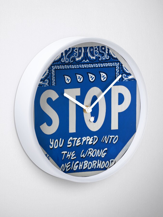 Thumbnail 1 of 4, Clock, Road Sign STOP crip bandana with bullet hole designed and sold by AjRoi.