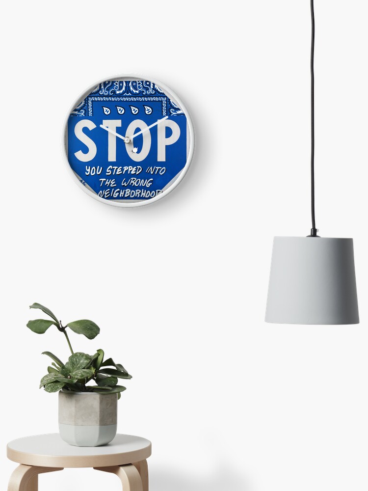 Thumbnail 2 of 4, Clock, Road Sign STOP crip bandana with bullet hole designed and sold by AjRoi.