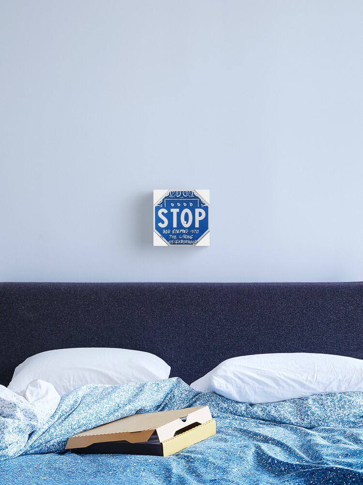 Thumbnail 2 of 3, Canvas Print, Road Sign STOP crip bandana with bullet hole designed and sold by AjRoi.