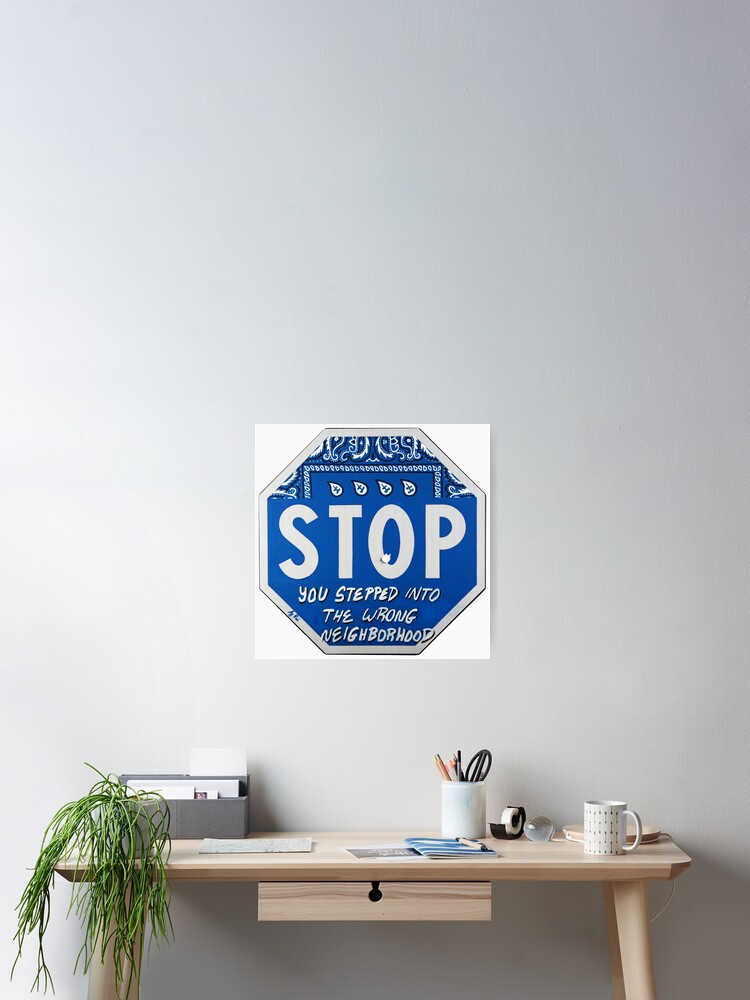 Thumbnail 2 of 3, Poster, Road Sign STOP crip bandana with bullet hole designed and sold by AjRoi.
