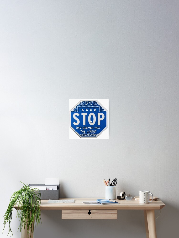 Thumbnail 2 of 3, Poster, Road Sign STOP crip bandana with bullet hole designed and sold by AjRoi.