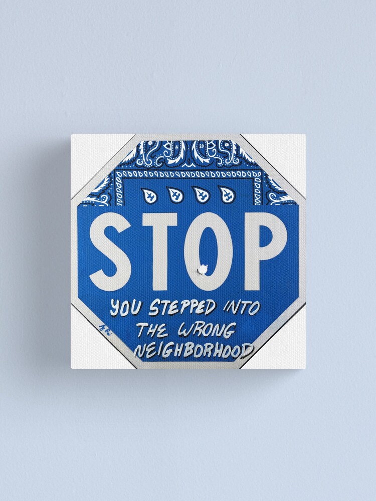 Thumbnail 1 of 3, Canvas Print, Road Sign STOP crip bandana with bullet hole designed and sold by AjRoi.