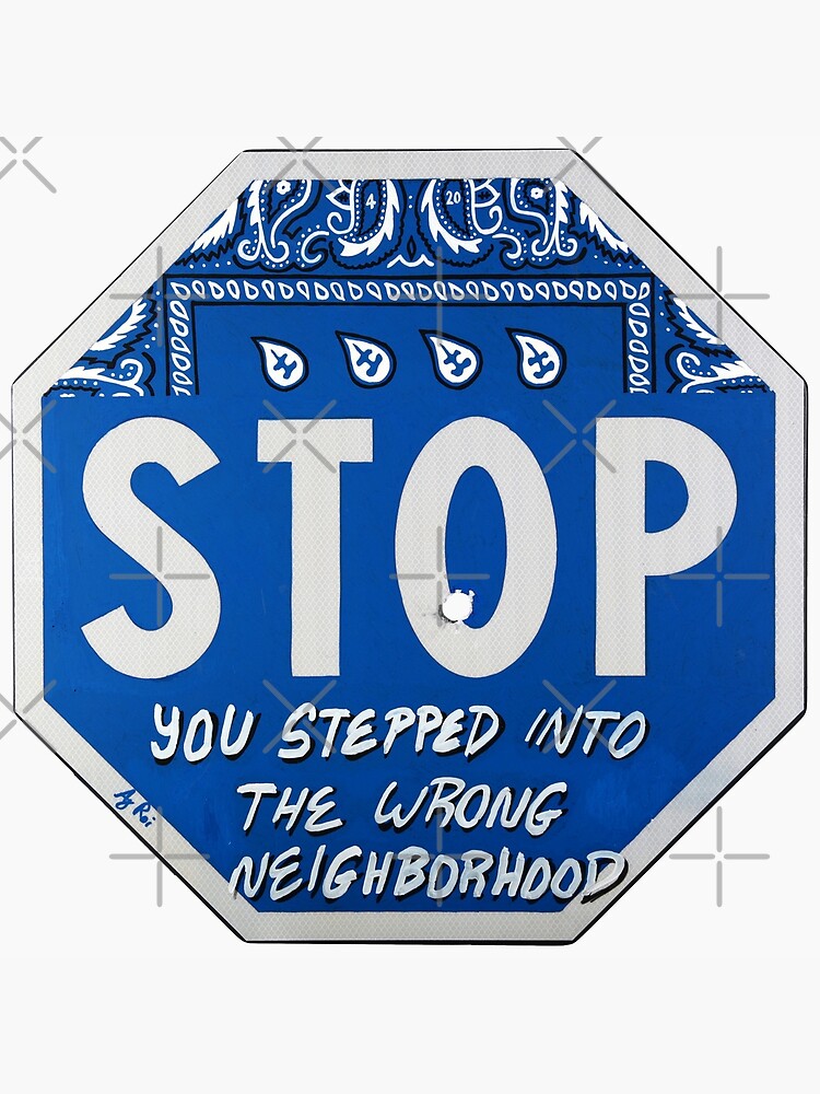 Thumbnail 3 of 3, Poster, Road Sign STOP crip bandana with bullet hole designed and sold by AjRoi.