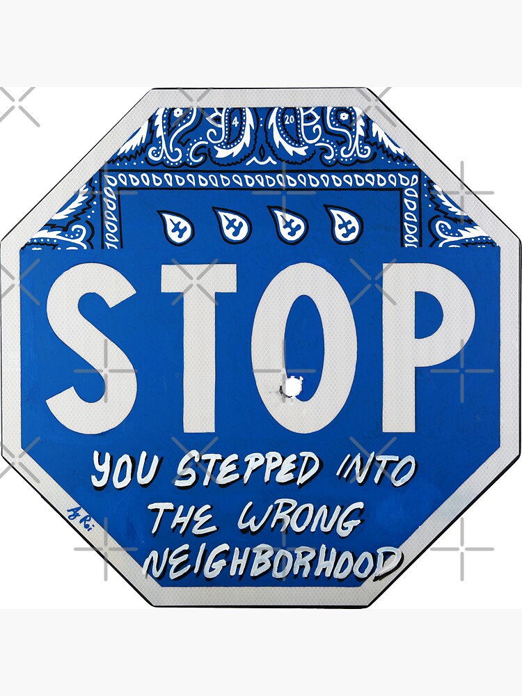 Thumbnail 3 of 3, Magnet, Road Sign STOP crip bandana with bullet hole designed and sold by AjRoi.