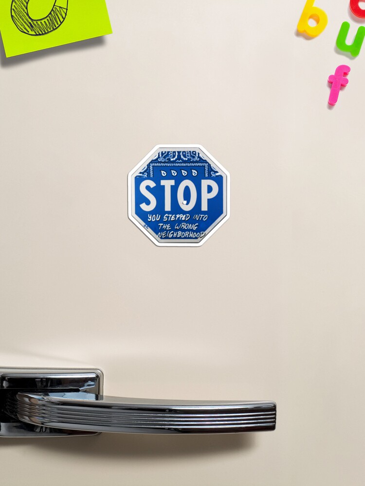Thumbnail 1 of 3, Magnet, Road Sign STOP crip bandana with bullet hole designed and sold by AjRoi.