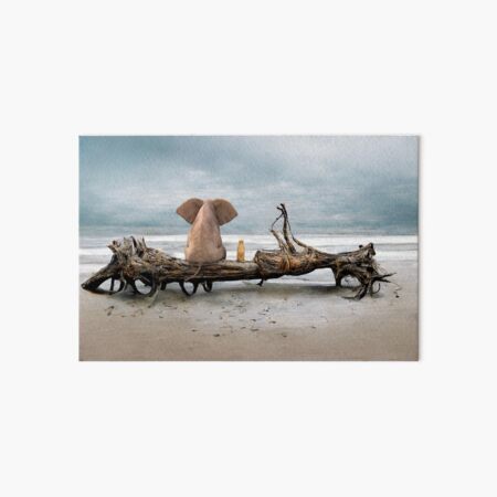 Item preview, elephant and a dog are sitting on driftwood designed and sold by Mike Kiev art.