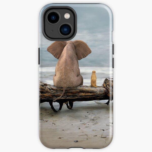 elephant and a dog are sitting on driftwood iPhone Tough Case