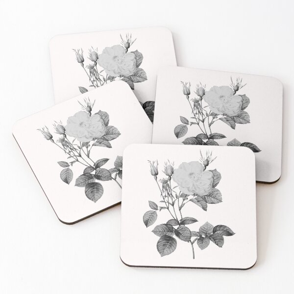 Item preview, White Leaf of Fleury Rose Flower, Alternative Illustration - Grey and White Rose designed and sold by DaphneKstudio .