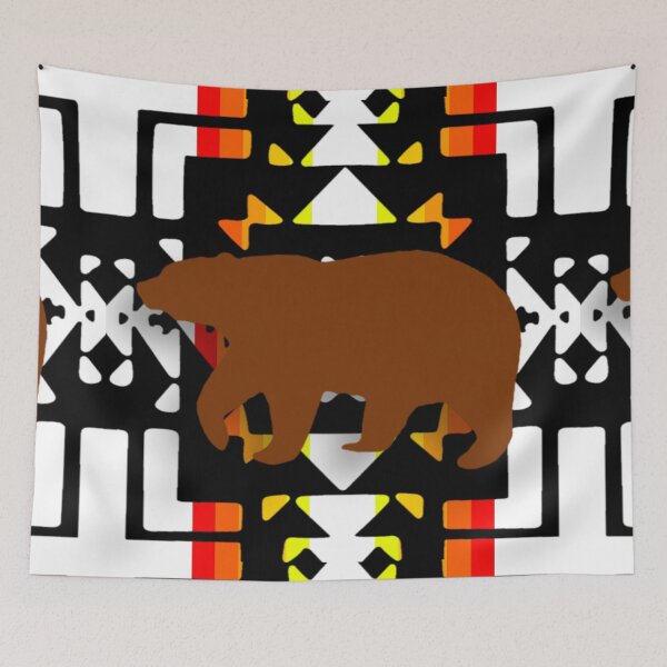Item preview, White / Black Native Bear Blanket Print designed and sold by JMWCD.