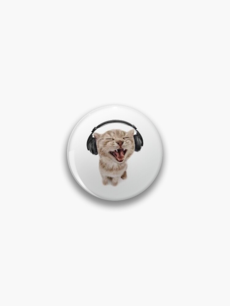Thumbnail 1 of 3, Pin, Kitten with headphones designed and sold by juanisanse.