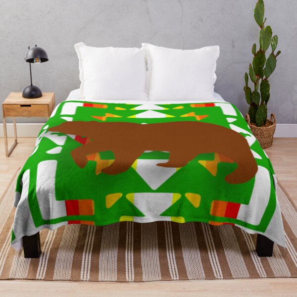 Item preview, Green l / White Native Bear Blanket Print designed and sold by JMWCD.