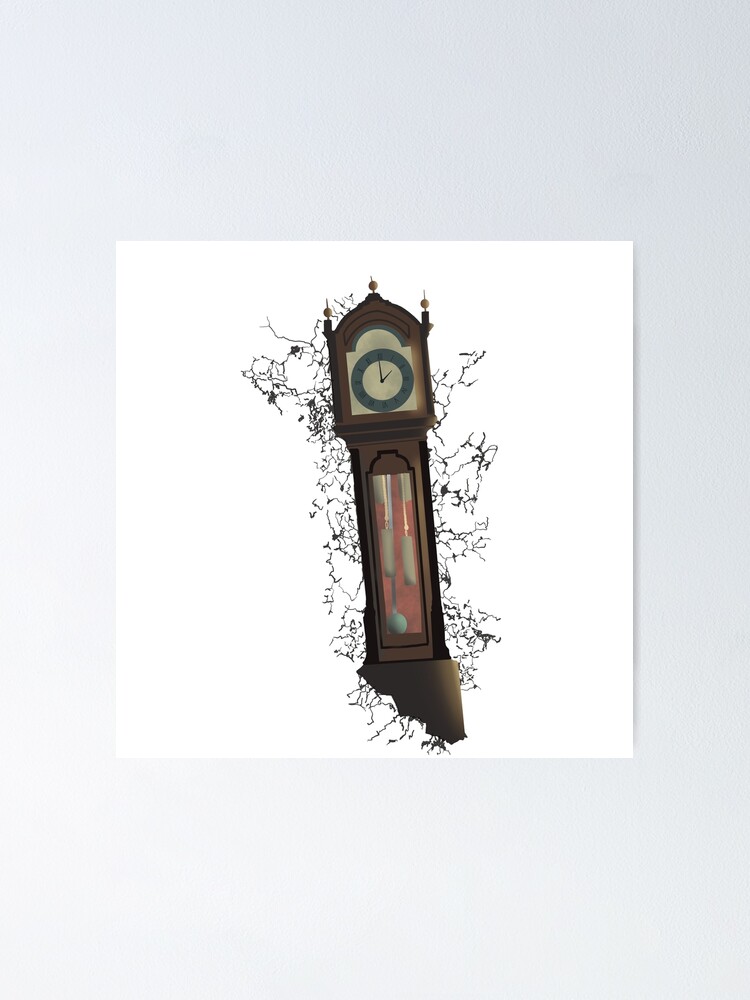 "Scary Strange Grandfather Clock Stuck In A Wall" Poster for Sale by