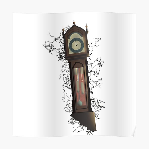 "Scary Strange Grandfather Clock Stuck In A Wall" Poster for Sale by