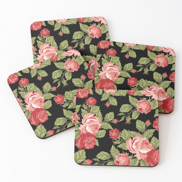 Item preview, Vintage Rose Flower And Leaves Pattern On Black designed and sold by GraphicsClub.