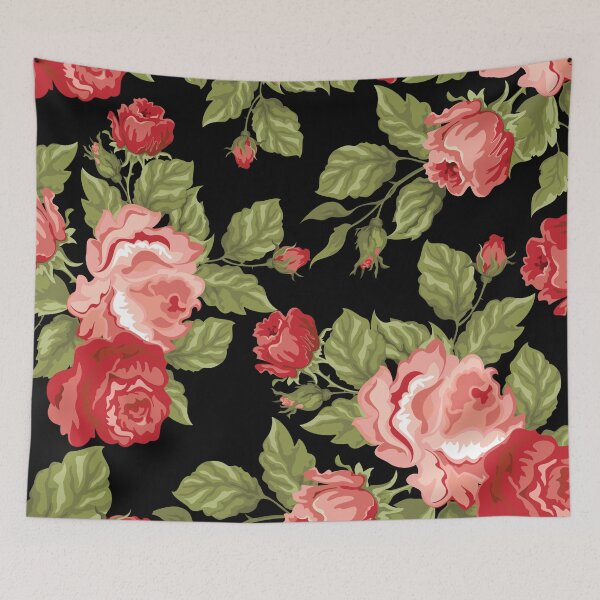 Item preview, Vintage Rose Flower And Leaves Pattern On Black designed and sold by GraphicsClub.