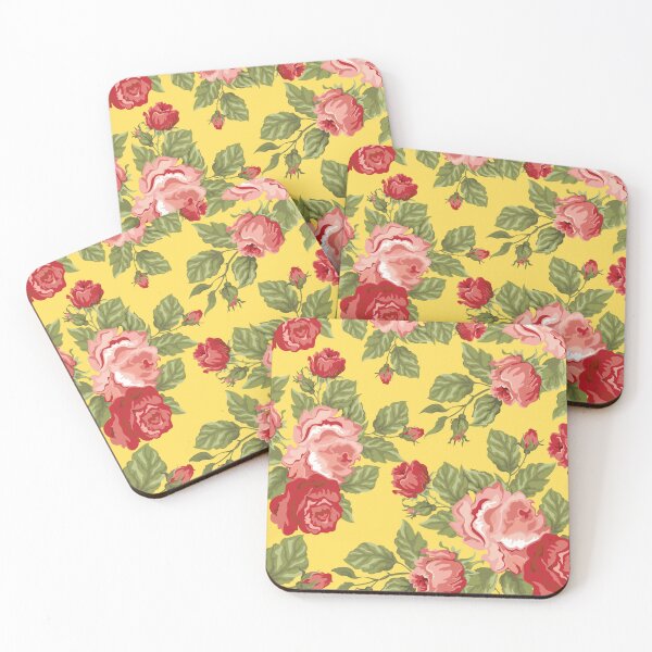 Item preview, Vintage Rose Flower And Leaves Pattern On Yellow designed and sold by GraphicsClub.
