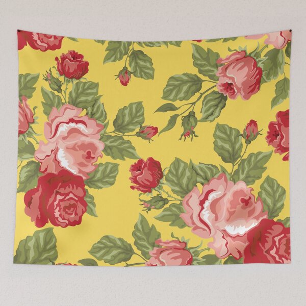 Item preview, Vintage Rose Flower And Leaves Pattern On Yellow designed and sold by GraphicsClub.
