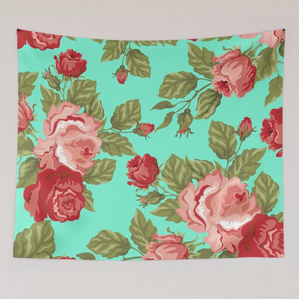 Item preview,  Vintage Rose Flower And Leaves Pattern On Cyan designed and sold by GraphicsClub.