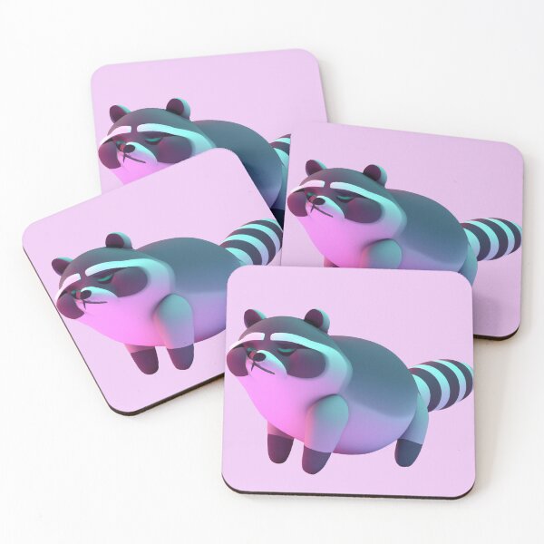 Item preview, a chubby raccoon, in the vaporwave style of the 90s, 3d rendered, pastel color palette designed and sold by wavelengthss.