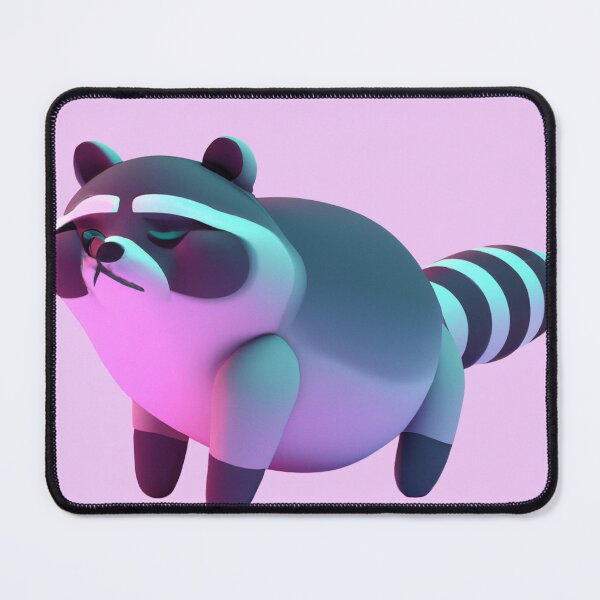Item preview, a chubby raccoon, in the vaporwave style of the 90s, 3d rendered, pastel color palette designed and sold by wavelengthss.