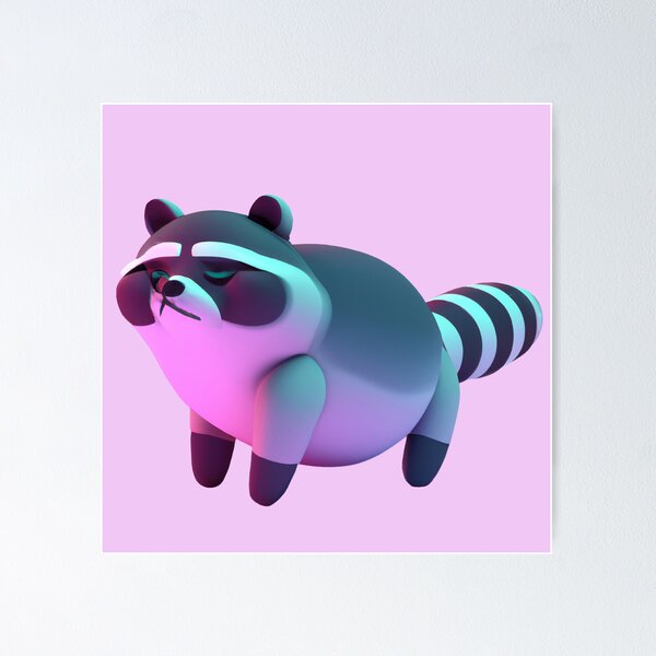 Item preview, a chubby raccoon, in the vaporwave style of the 90s, 3d rendered, pastel color palette designed and sold by wavelengthss.
