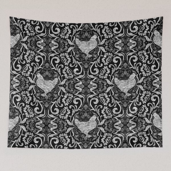 Item preview, Black and White Hen Damask designed and sold by Carolina Diaz.