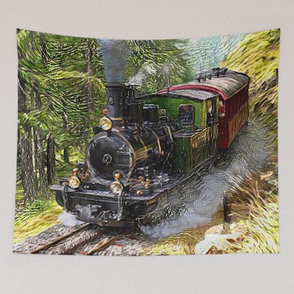 Item preview, Steam Engine Train in Mountain Landscape Painting  designed and sold by TheTrainRoom.