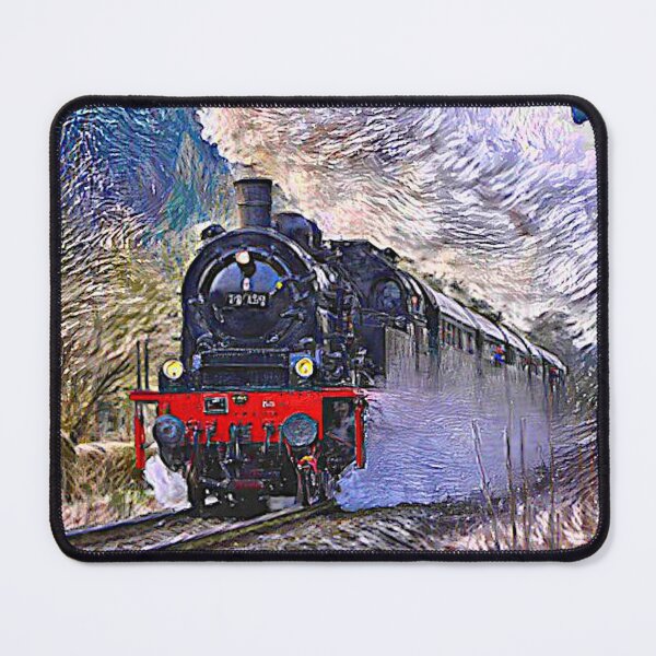 Item preview, Steam Engine Train in Snow Landscape Painting  designed and sold by TheTrainRoom.
