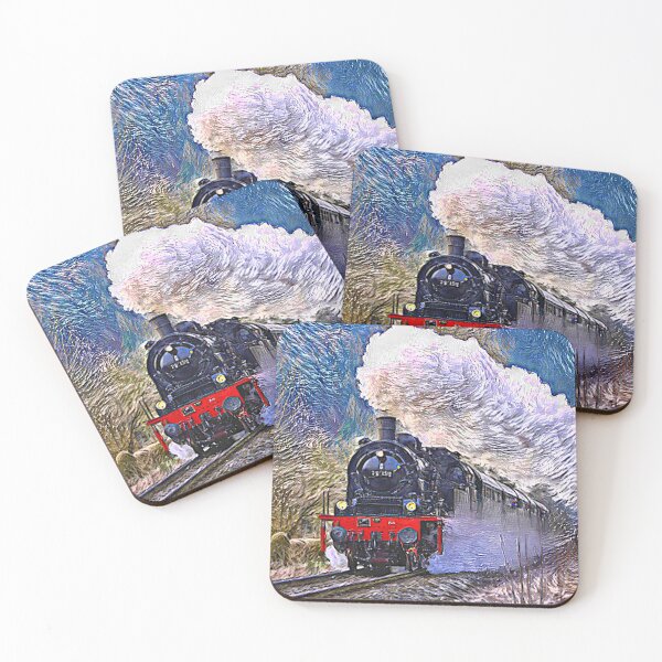 Item preview, Steam Engine Train in Snow Landscape Painting  designed and sold by TheTrainRoom.