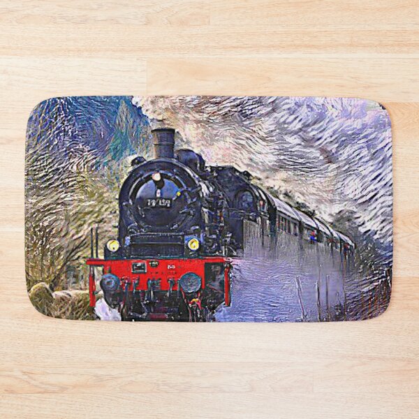 Item preview, Steam Engine Train in Snow Landscape Painting  designed and sold by TheTrainRoom.